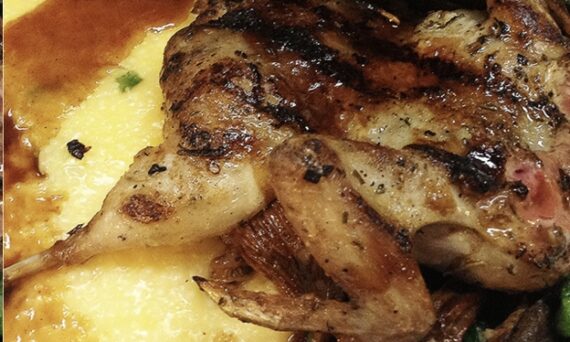 Manchester Farms Grilled Quail with Yellow Adluh Grits