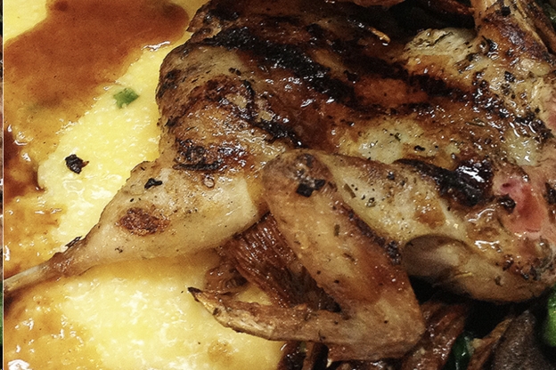 Manchester Farms Grilled Quail with Yellow Adluh Grits