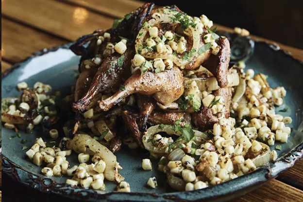 Manchester Farms Quail with Sweet Corn and Vidalia Onion Relish