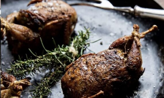 Stuffed Manchester Farms Quail with Strawberry Balsamic Glaze