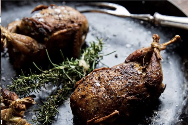 Stuffed Manchester Farms Quail with Strawberry Balsamic Glaze